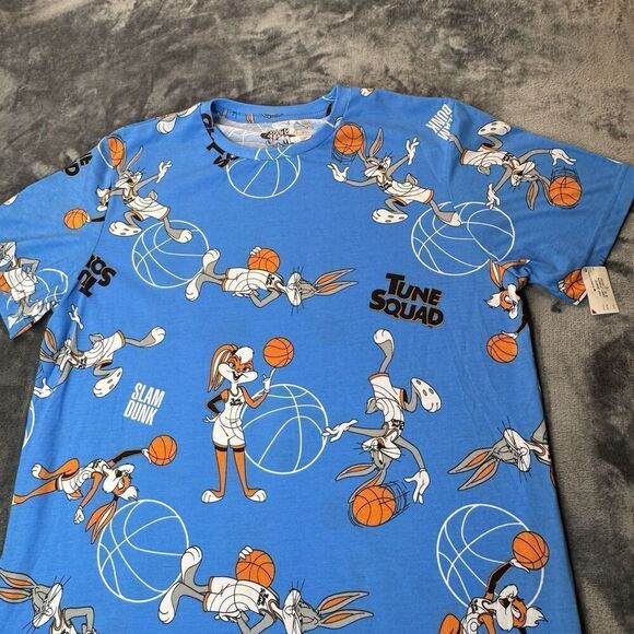 Space Jam Sz L Tune Squad Slam Dunk Shirt A New Legacy Print All Over Blue 0230 - Picture 3 of 10